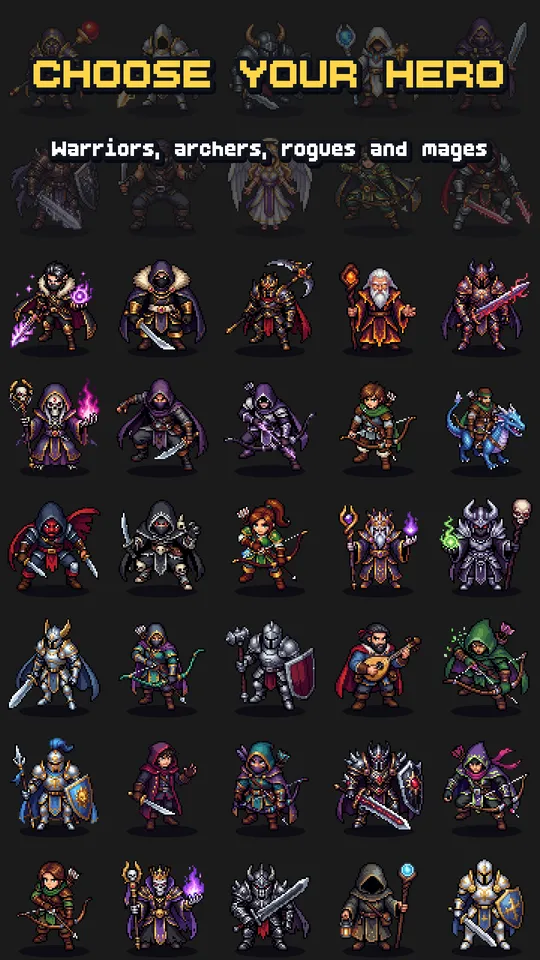A grid of many different hero classes from the game